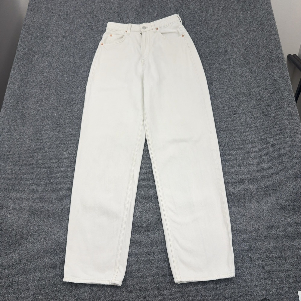 H&M Baggy Jeans Women 4 White Cotton 90s Ultra High Waist Streetwear Casual